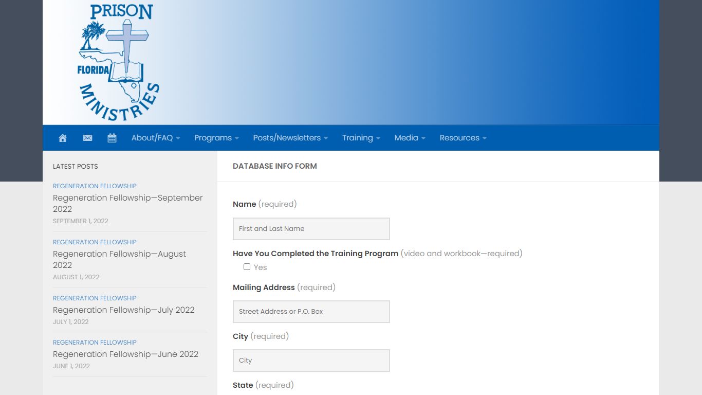 Database Info Form – Florida Prison Ministries